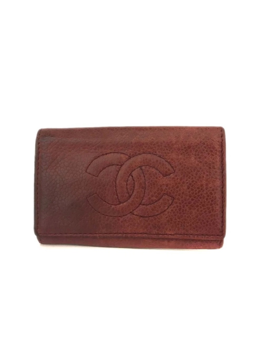 CHANEL Vintage Burgundy Caviar Leather 6 Key Holder Wallet CC Logo👝